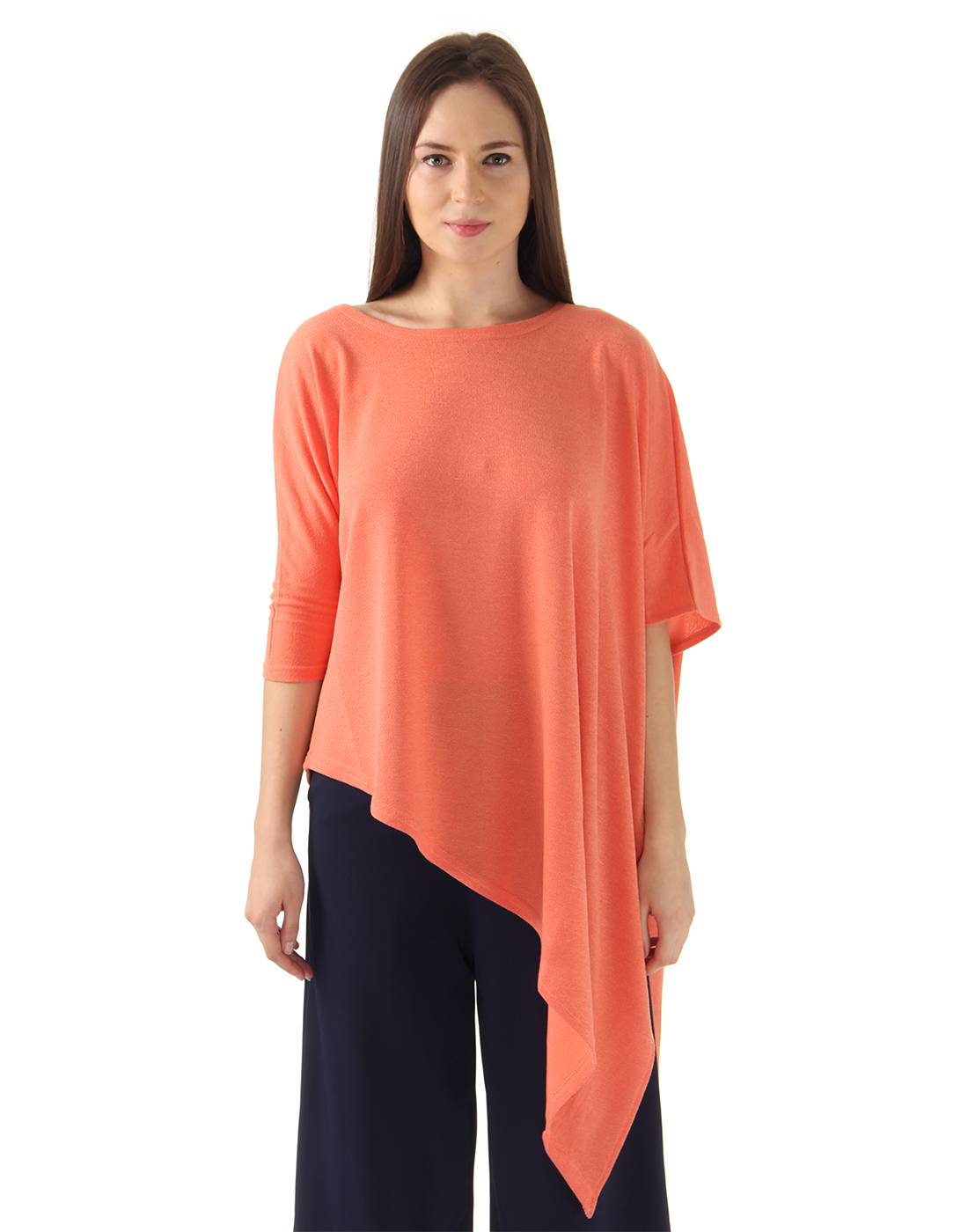 Ax Paris Women Casual Wear Orange Asymmetric Top